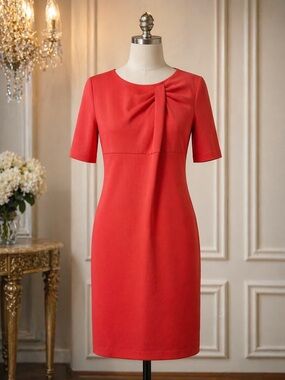 Gabby Skye‎ Red Sheath Dress Size 12 Bow Detail Short Sleeve Career Cocktail